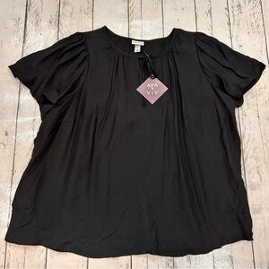 Ava & Viv Black Short Fluttered Sleeve Tie Neck Top Sz 2X NWT